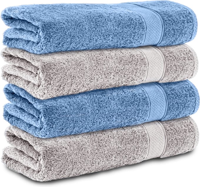Komfortec Handdoekenset 4x Badhanddoek 70x140 cm - 100% Katoen - -Silber-Hellblau