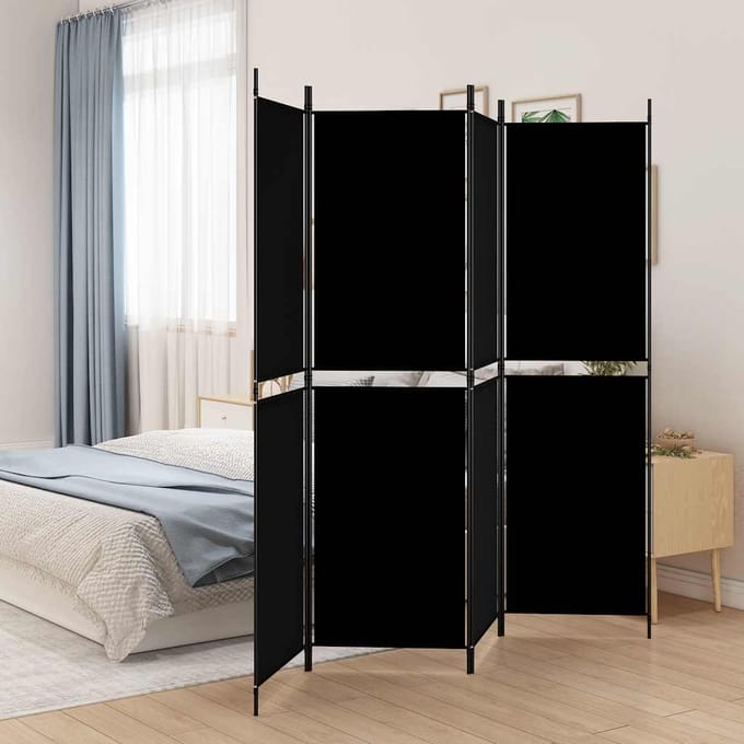 vidaXL - Kamerscherm - met - 4 - panelen - 200x180 - cm - stof - zwart