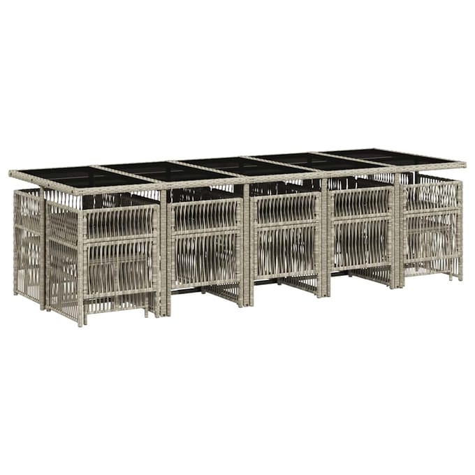 vidaXL - 15-delige - Tuinset - met - kussens - poly - rattan - lichtgrijs