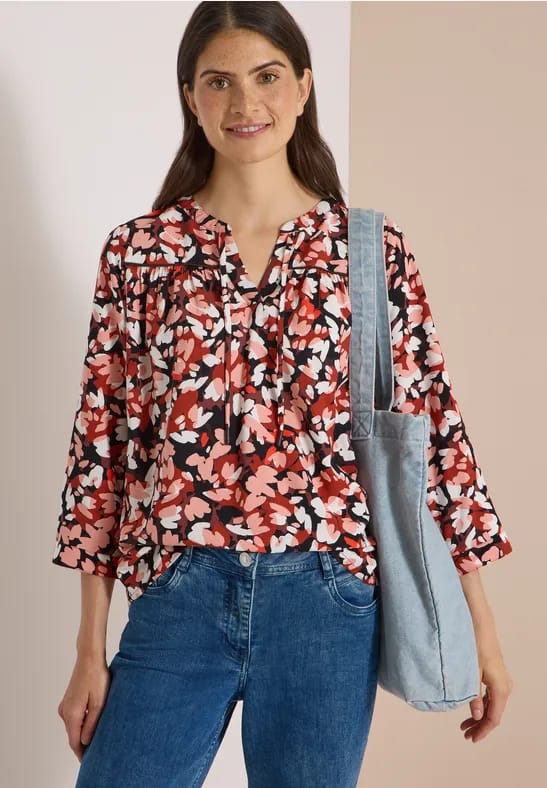 Tuniek met 3/4-mouwen, split in de hals en print
