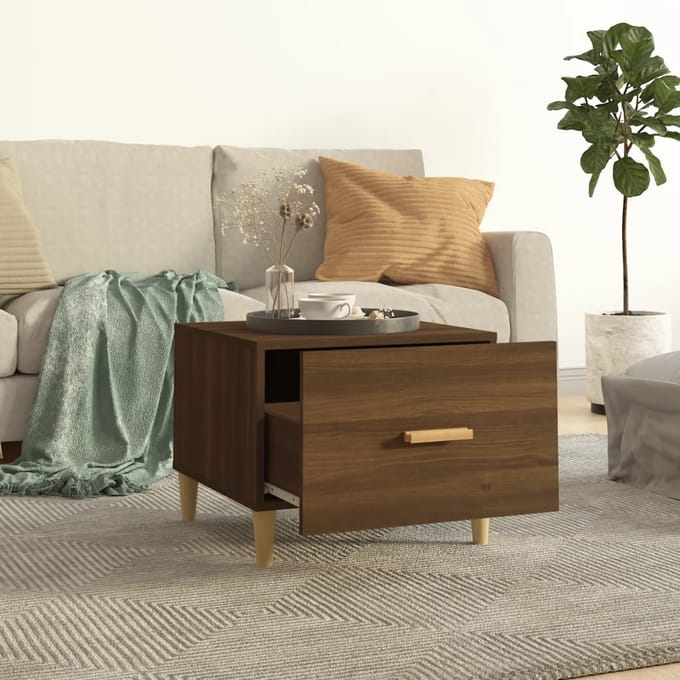 vidaXL - Salontafel - 50x50x40 - cm - bewerkt - hout - bruin - eikenkleur