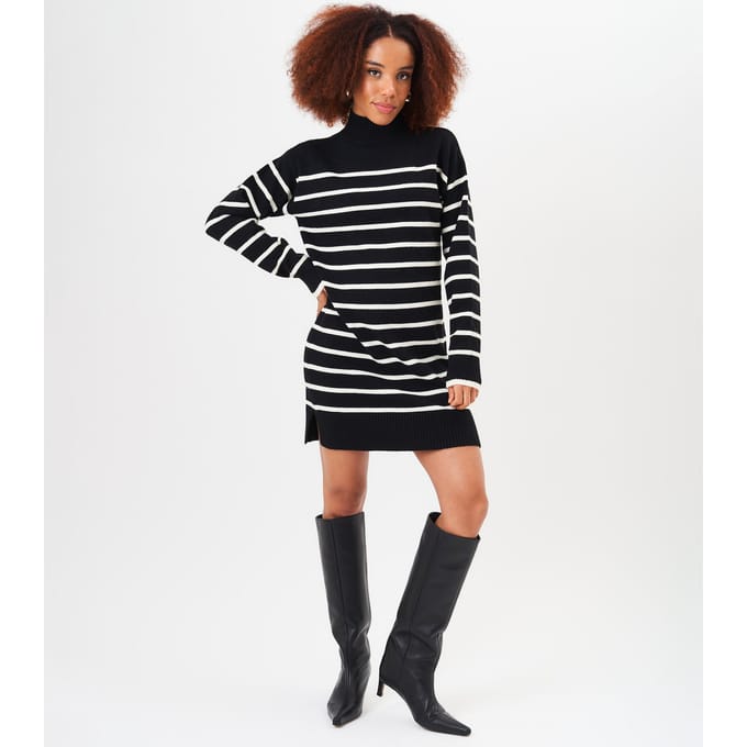 Oversized tuniekjurk met hoge hals en strepen