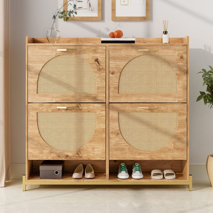 MODFU Opbergkast 108,5 x 24 x 100 cm van MDF, met rattan deuren