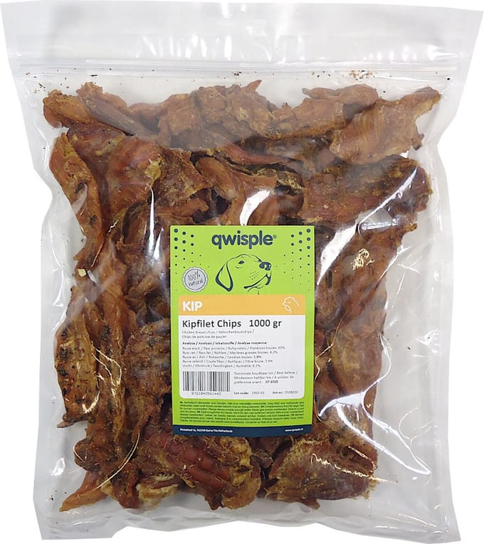 Qwisple Kipfilet Chips - Gedroogde Hondensnacks - 1000 gr