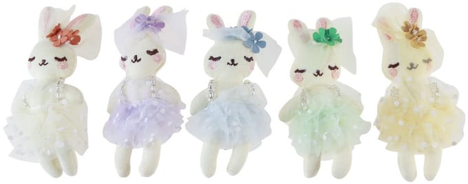 Paashaas decoratie konijntje meisje pluche 12cm 5 st
