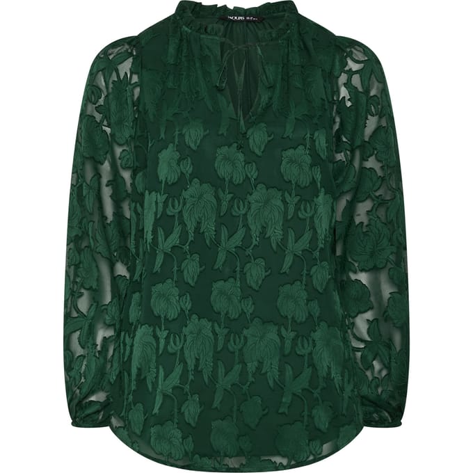 Yours Curve Groene Blouse Met Ruchekraag En Abstracte Textuur Productcode Size 50-52