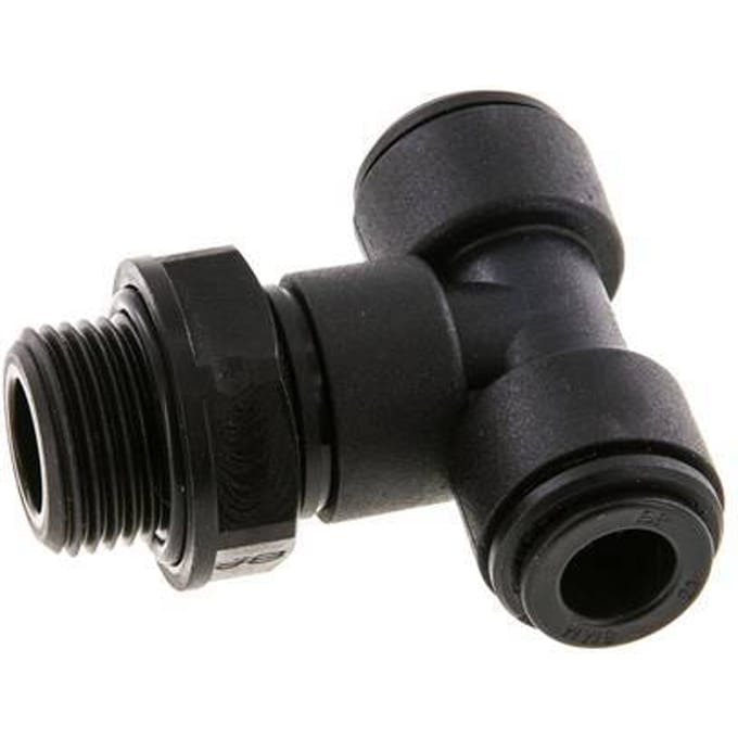 8mm x G3/8'' inline T-stuk POM Insteekfitting Buitendraad FDA Draaibaar NBR