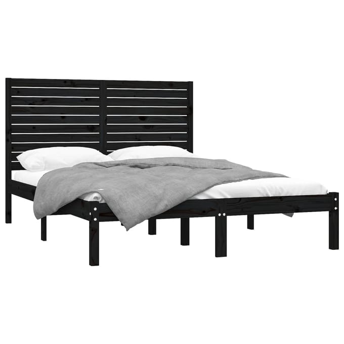 vidaXL - Bedframe - massief - hout - zwart - 150x200 - cm