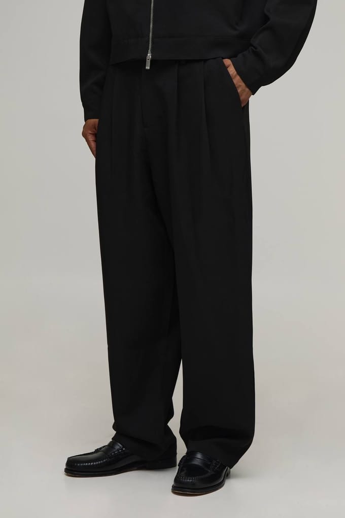 Pantalon Tailleur Coupe Ballon À Double Pli Coordonné | Black | Size 30
