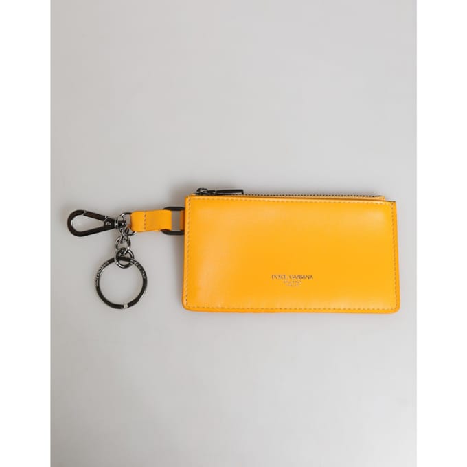 Geel Oranje Leren Creditcard Sleutelhanger Clip Wallet