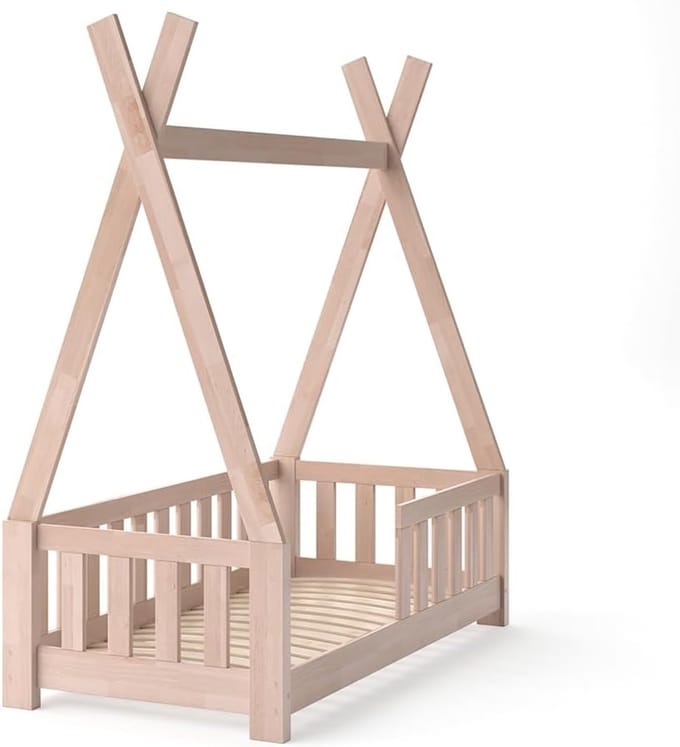 Stylish Tipi Kinderbed 70x140 cm van Massief Hout met Omheining