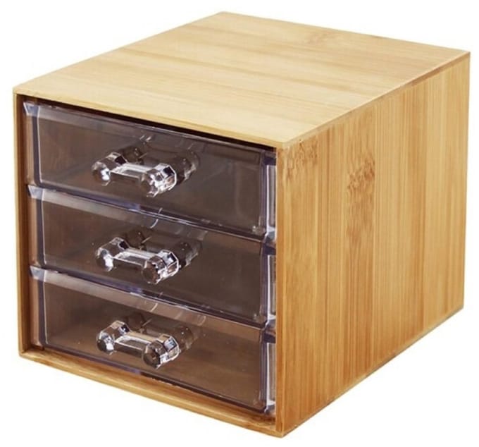 Concorde Ladekastje bureau organizer Bamboo - 3 lades - bamboe hout - L12 x B14 x H11 cm
