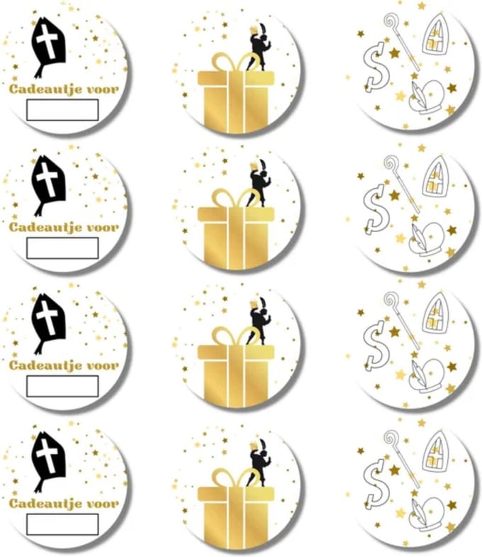 Sinterklaas Stickers Goud - 5 cm - Met Naamruimte - 12 stuks - Pakjesavond & Cadeauversiering