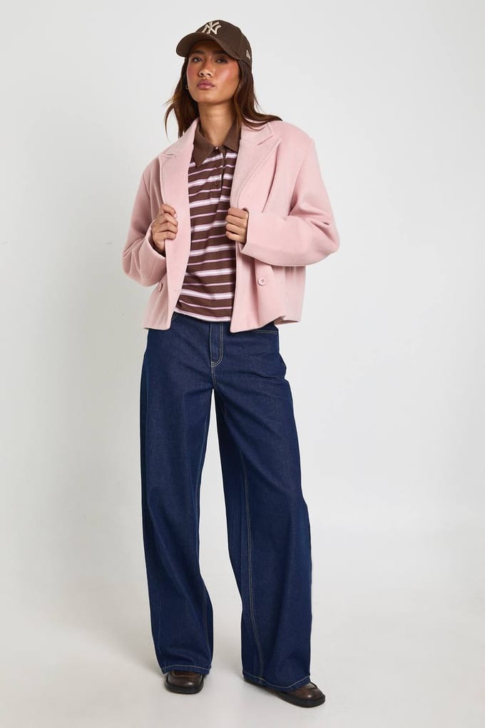 boohoo Dames Dubbelrij Wollen Look Jasje | Pink | Maat: 14