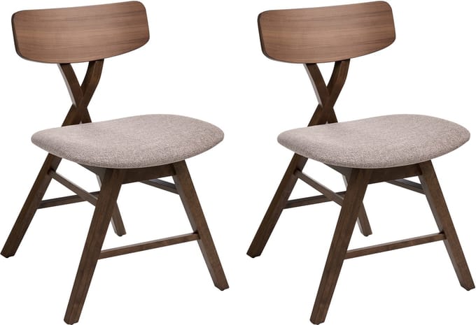 LELAND - Eetkamerstoelen set van 2 - Bruin/Taupe - Rubberhout