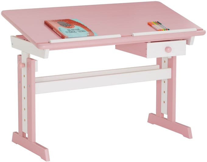 Kinderbureau FLEXI, in hoogte verstelbaar, in wit/roze