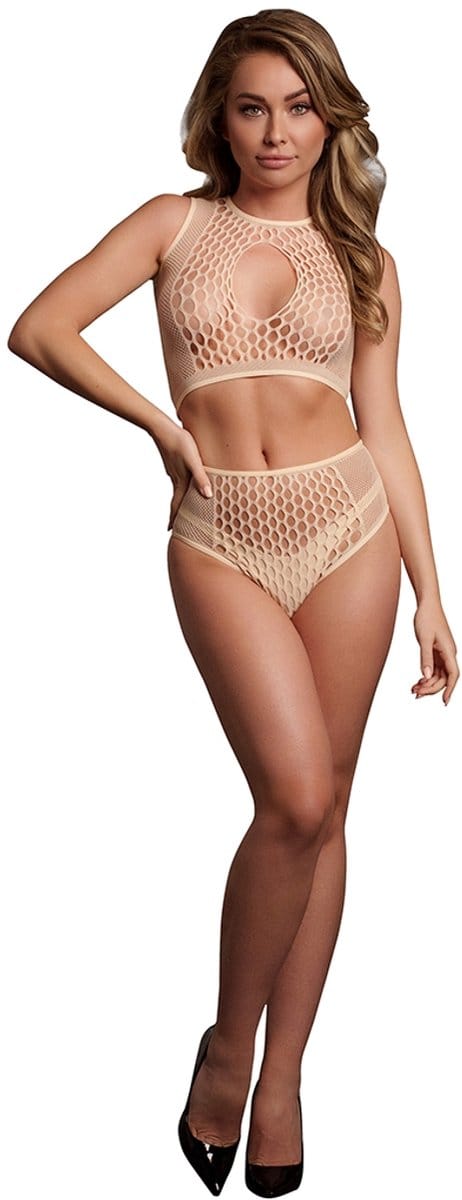 Shots - Le Désir DES027BEGOS - Duo Net Key-Hole Bra Set - One Size - Sandy Beach XS - XL