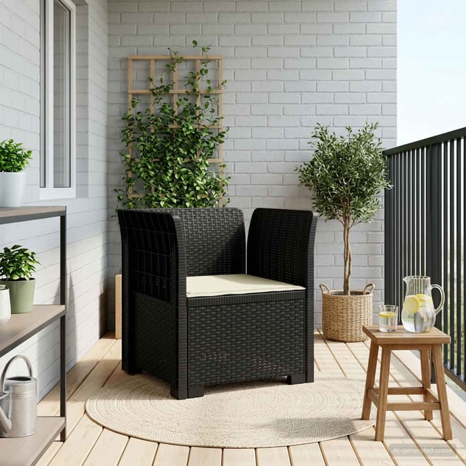 vidaXL - Eén-zits - Fauteuil - met - Kussen - Rieten - Look - PP - Antraciet