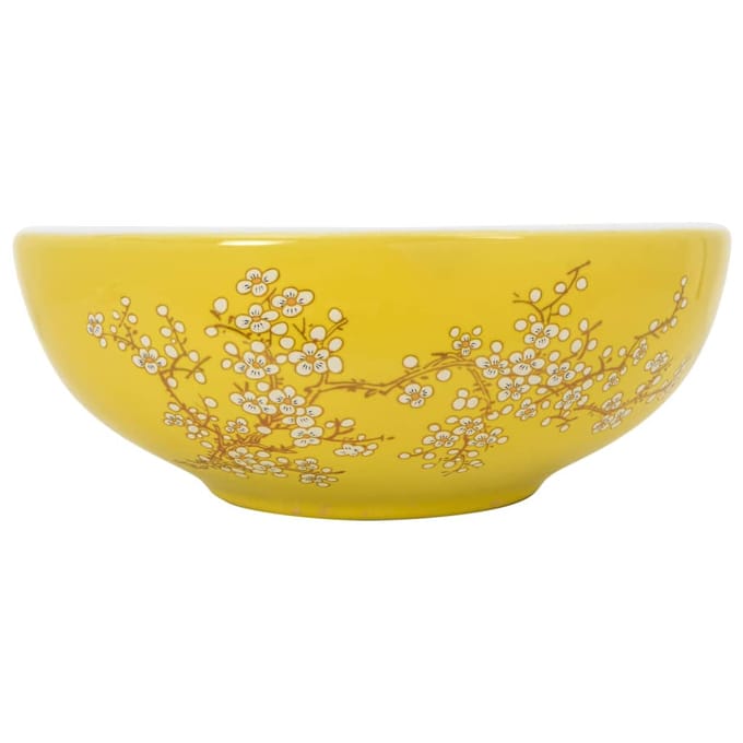 vidaXL - Opzetwasbak - rond - Φ41x14 - cm - keramiek - wit - en - geel