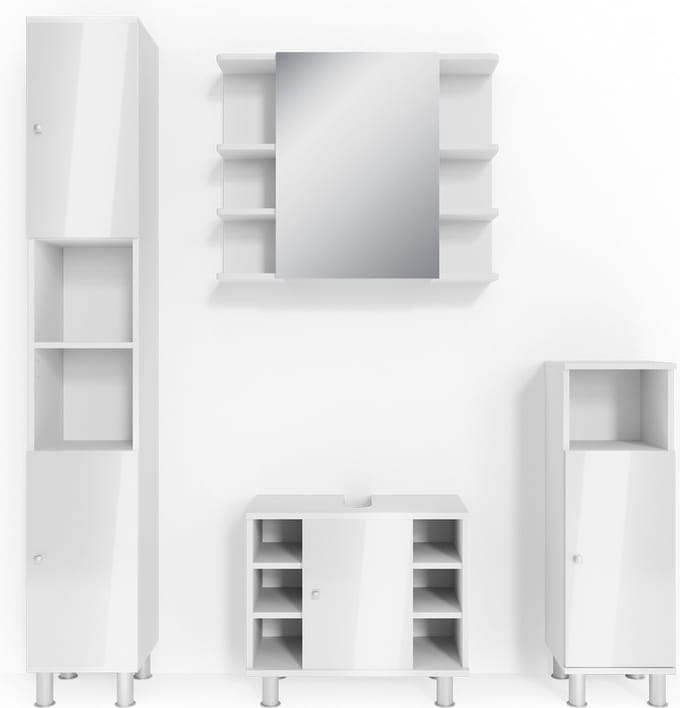Vicco Badkamermeubel set Fynn, Wit Hoogglans, 4-delig
