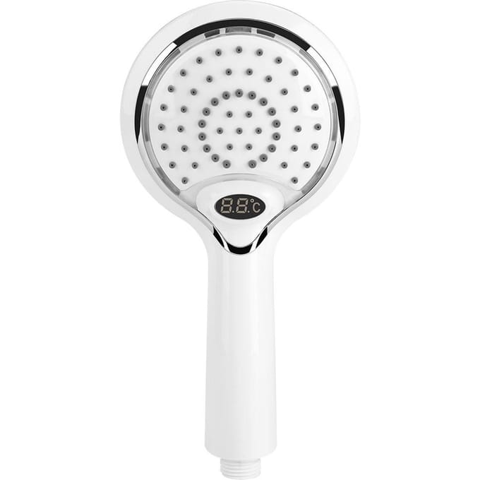 Pommeau de Douche de Bain Portatif avec Affichage Numérique de la Température et LED 3 Couleurs blanc