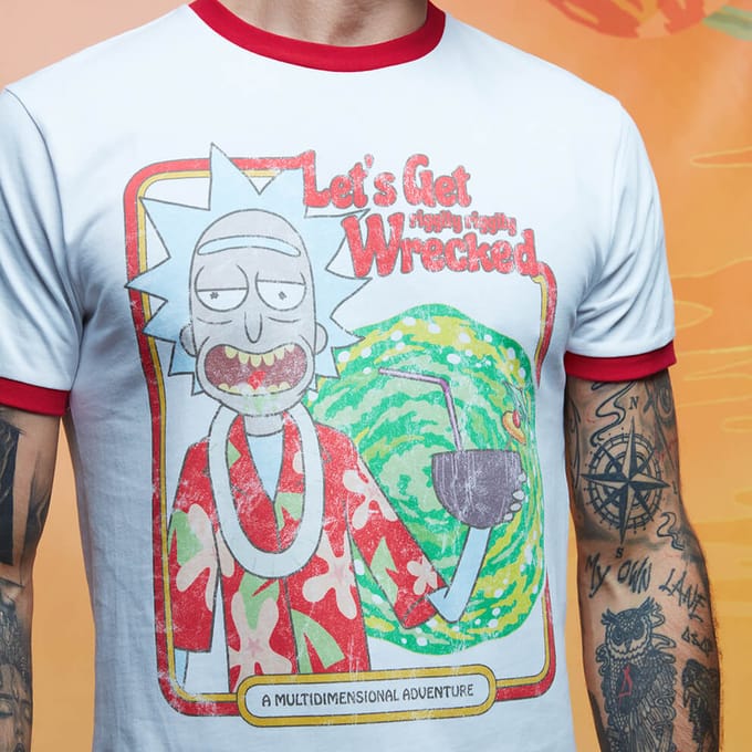 Rick and Morty Riggity Riggity Wrecked ringer t-shirt - Wit/Rood - M