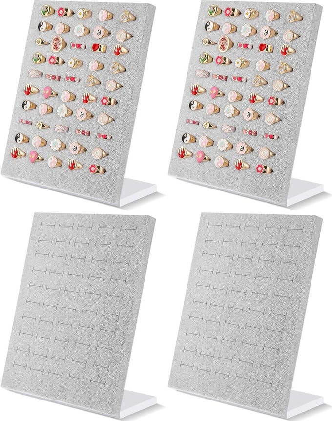 Ring Display Houder - Ring Organizer - Sieraden Presenteren - Fluwelen Afwerking - 200 Slots - Grijs