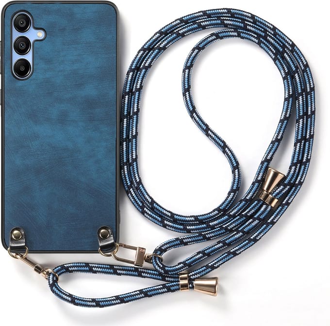 Hybride Backcover met Verstelbare/Afneembare Schouderband + Screenprotector voor Galaxy A15 _ Blauw