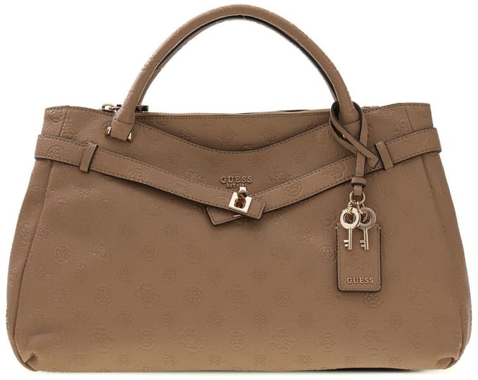 GUESS handtas schoudertas Ella Logo Girlfriend Satchel Beige Logo Taupe