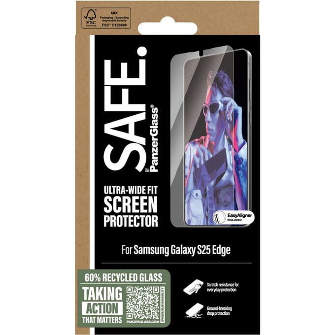 SAFE by PanzerGlass Screenprotector geschikt voor Samsung Galaxy S25 Edge Glazen | SAFE by PanzerGlass Ultra-Wide-Fit Screenprotector - Case Friendly
