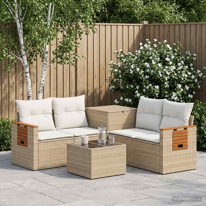 vidaXL - Bankstel - 6 - st - Beige - en - Crème - Wit - 55 - x - 55 - x - 37 - cm