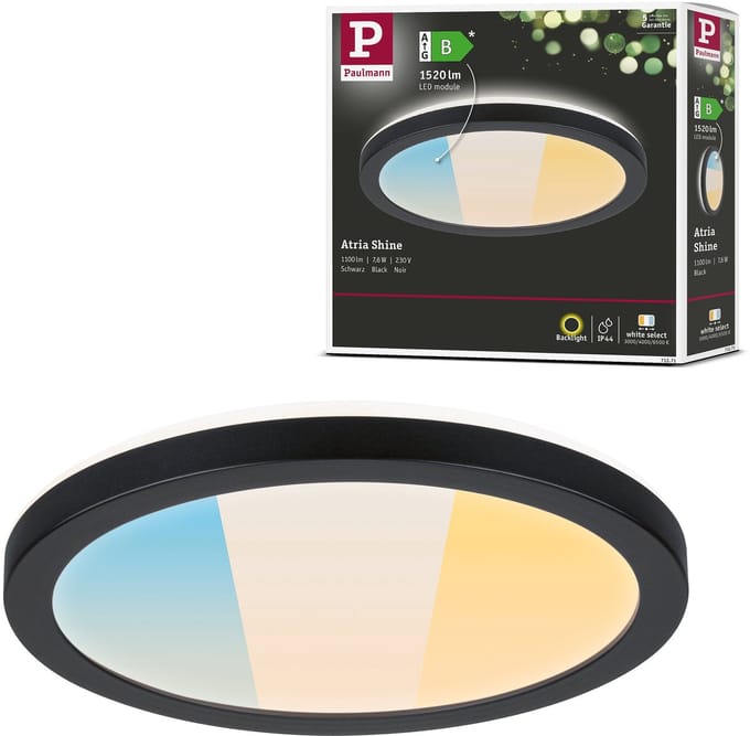 LED-paneel Atria Shine White Select IP44 rond 190 mm 7,6W 1100lm White Select Zwart
