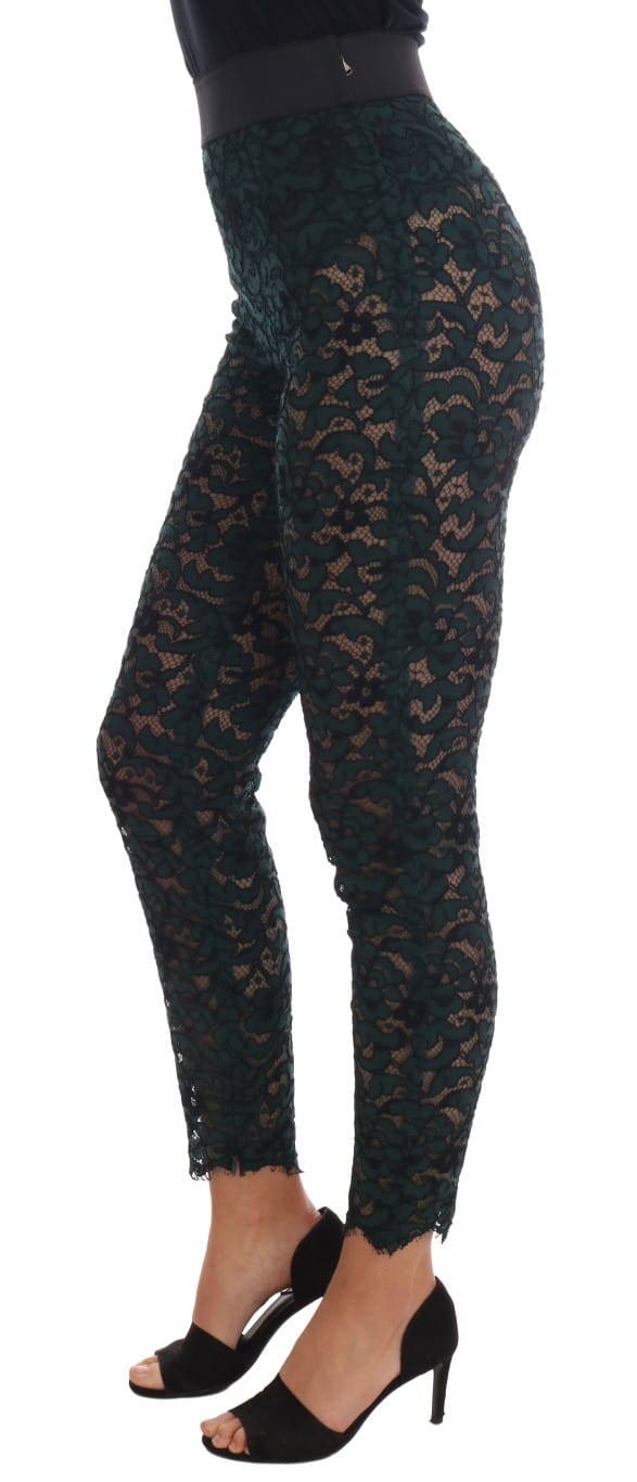 Dolce & Gabbana Vrouwen Groen Gebloemde Kanten Legging Broek
