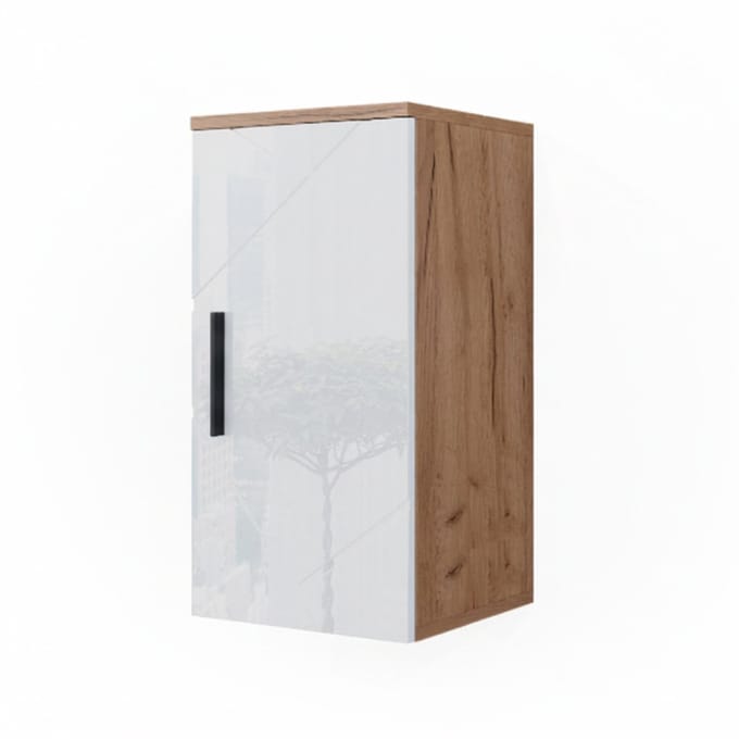 Vicco Irma Badkamerkast – 30 x 59 cm met legplank Wit hoogglans/goud power eiken