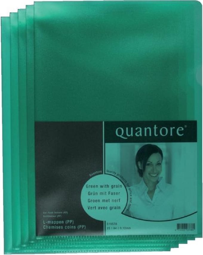 Insteekmap L-model Quantore * A4 L-map * Groen * PP * 0.12mm dik * 100 stuks