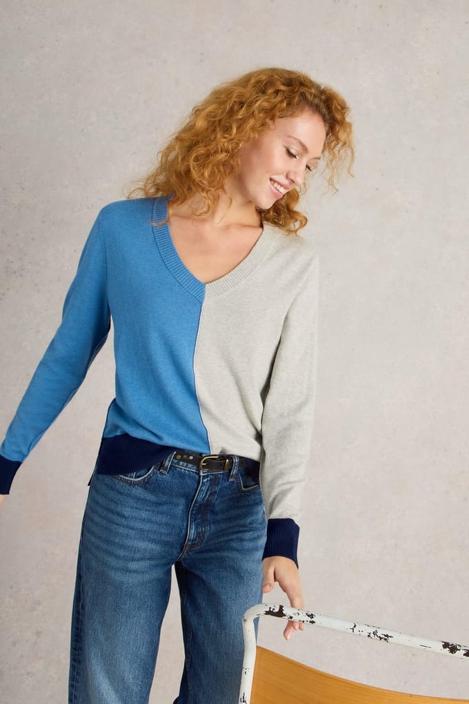 White Stuff Maggie V Neck Jumper Blue Multi Taglia: 18 | Maglioni a maglia Outlet | Donna | Blu