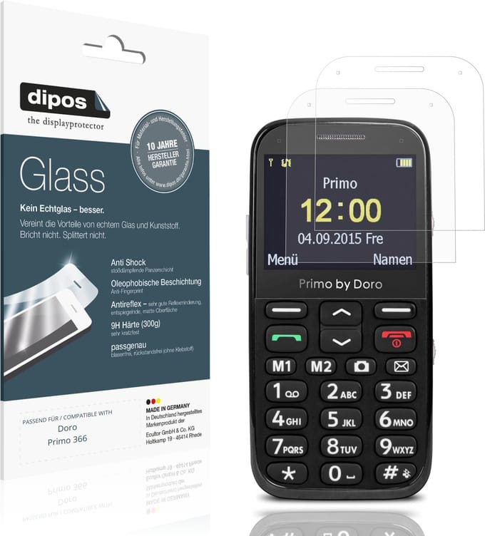 dipos – 2x Pantserfolie geschikt voor Doro Primo 366 | 9H Screenprotector
