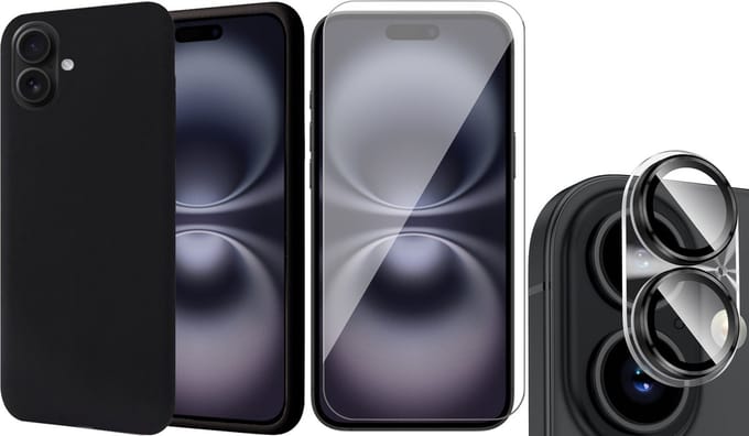 Hoesje geschikt voor iPhone 16 - Screenprotector Glas & Camera - Matte Case Zwart met Fluweelzachte Binnenzijde