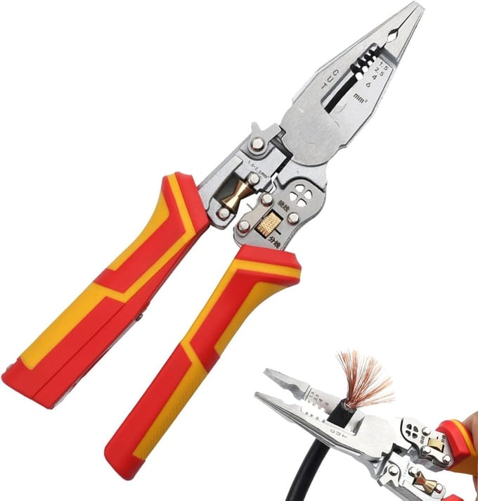 Multifunctionele Tang - Draadstriptool - Elektrisch Werk - 9 Gereedschappen In Eén - 210 mm Lengte - Grijs