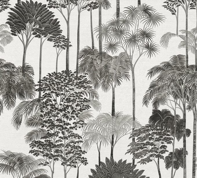 PALMBOMEN BEHANG | Botanisch - Grijs Zwart Wit - A.S. Création Cuba II