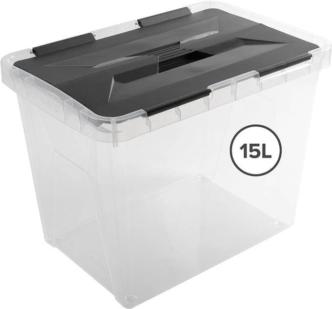 Sunware Onyx opbergbox 15L - 36x23.5x26.3 cm - Transparant/Grijs