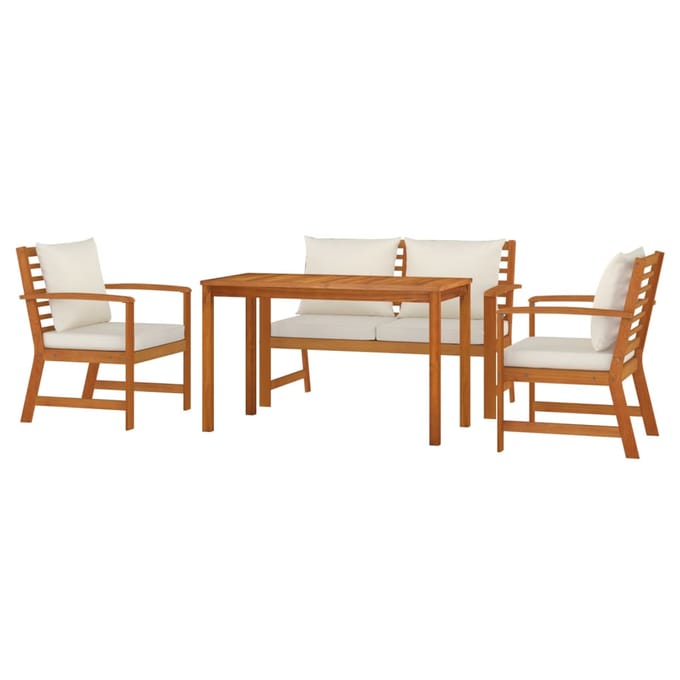 vidaXL - 4-delige - Tuinset - met - kussens - massief - acaciahout