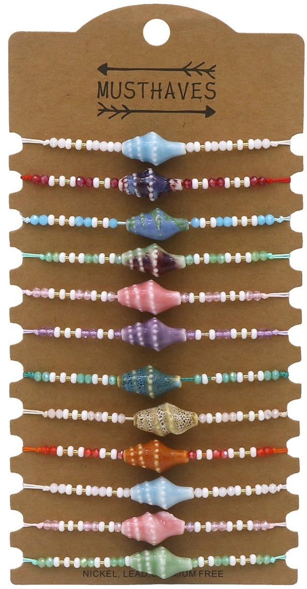 Armbandenset - schelpen - 12 stuks