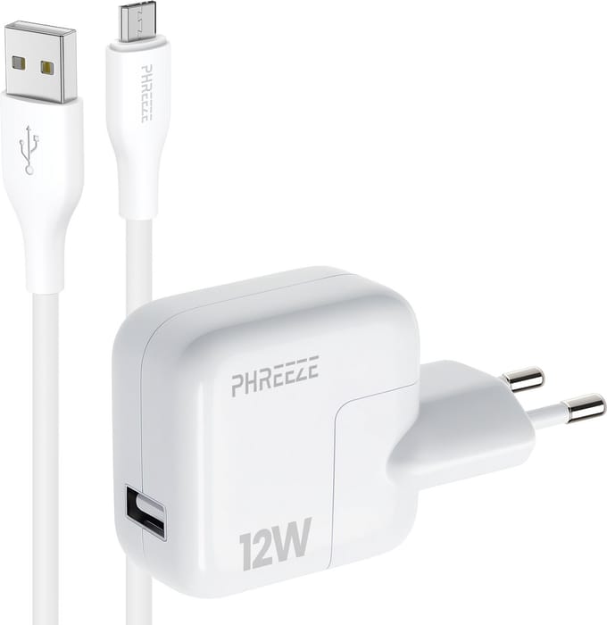 Phreeze usb adapter 12 W - Usb A naar micro usb kabel 1 meter - Oplader voor telefoon en accessoires