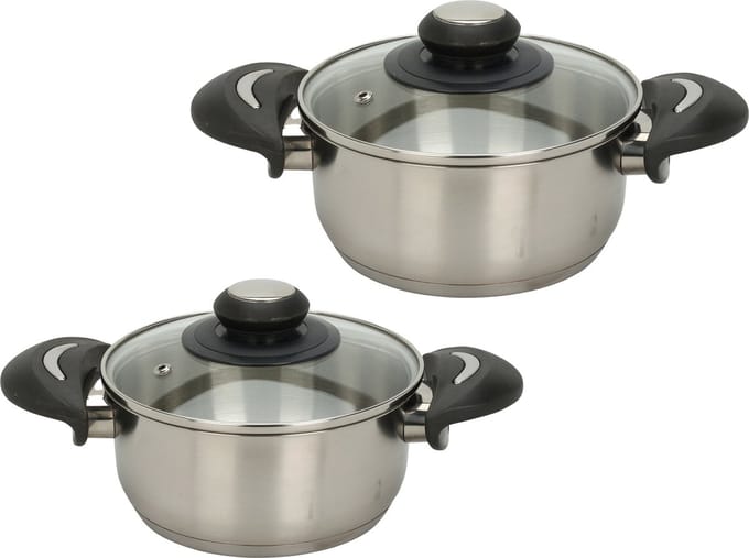 Excellent Houseware Kookpannen set - 2x - glazen deksel - RVS - 1.4 en 2.7 liter