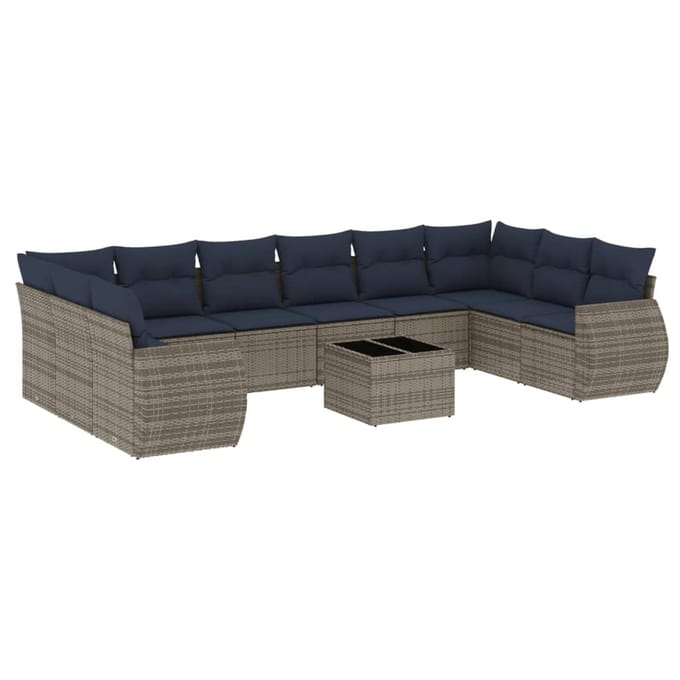 vidaXL - 11-delige - tuinbankset - met - kussens, - grijs - polyrotan