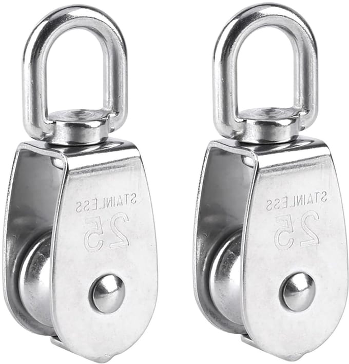 Verstelbare 25mm RVS Katrollen Set van 2, Capaciteit tot 150kg, Ideaal voor Lifting en Hijstoepassingen