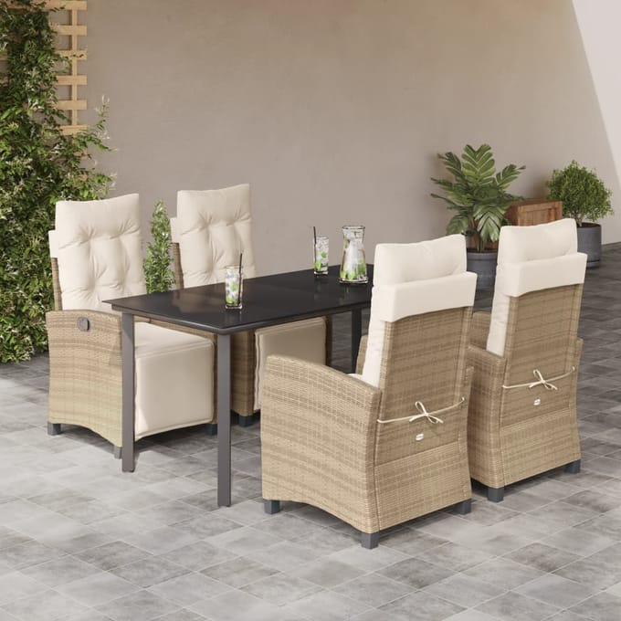 vidaXL - 5-delige - Tuinset - met - kussens - poly - rattan - beige