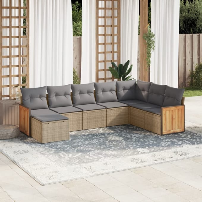 vidaXL - 8-delige - Loungeset - met - kussens - poly - rattan - beige