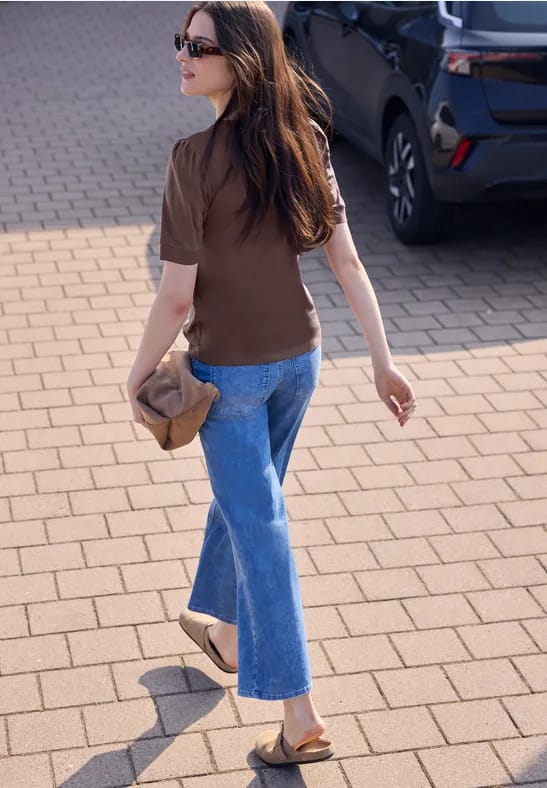 Shirt met ronde hals en pofmouwen